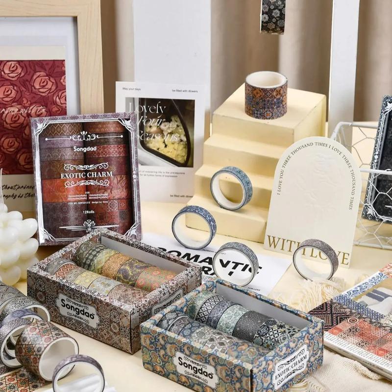 12 Rolls European Retro Washi Tape Scrapbooking Journaling DIY Planner Stationery Decor Art Creation Washi Tape Office Supplies