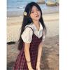Fake Two-piece Bubble Sleeve Plaid Suspender Dress Women's Summer Niche Design High-end Temperament Waist Short Skirt