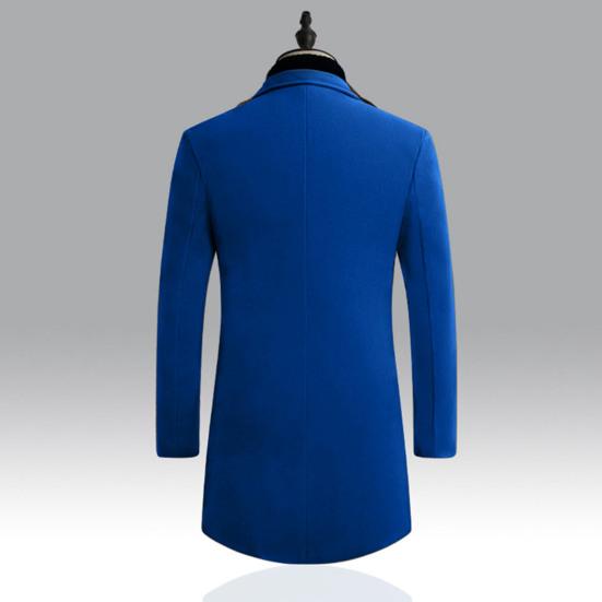 Męski trencz jesienno-zimowy Gruby, długi rękaw, kołnierzyk Slim Fit, wiatroszczelny, jednokolorowy, jednorzędowy, guziki średniej długości, męska marynarka formalna