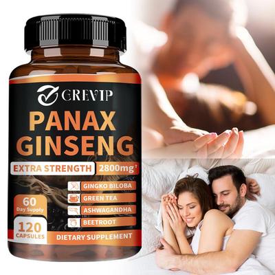 Koreli Kırmızı Panax Ginseng + Ginkgo Biloba, Ashwagandha, Pancar Kökü, Yeşil Çay - 120 Kapsül