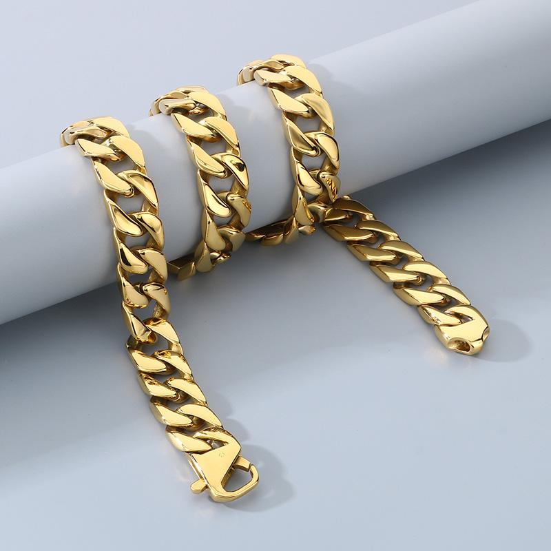 Kalen 15mm Shiny Stainless Steel Necklace For Men Women Hip Hop Colorful Charm Cuban Chain Jewelry Minimalist Golden Bracelet