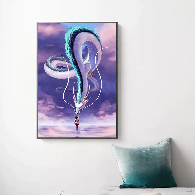 Japan Anime Movie Spirited Away Poster Canvas Painting White Dragon Ogino Chihiro Wall Art Living Room Home Decoration Cuadros