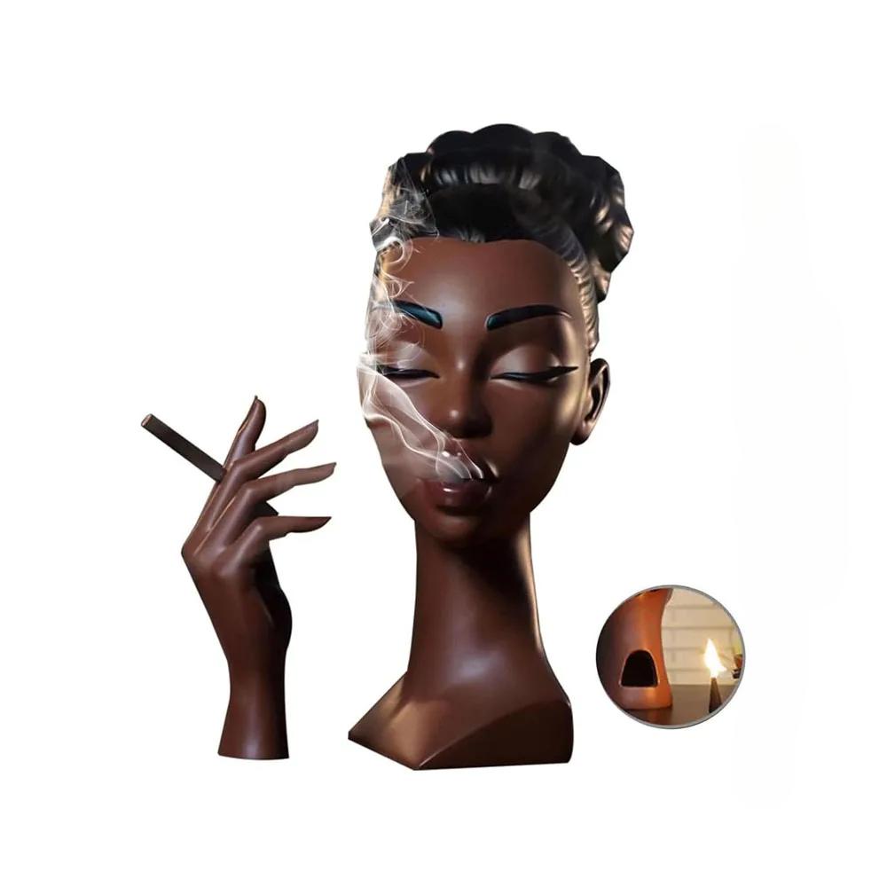 Headscents Head Incense Burner - Black Woman Resin Censer, Incense Stick Holder for Living Room  Headscents