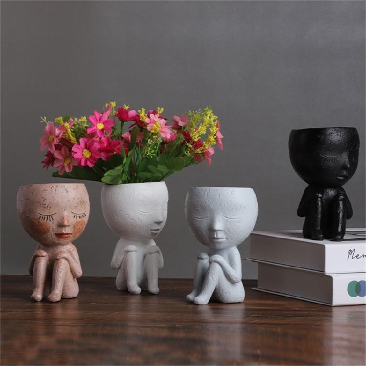 Cute Girl Face Flower Pot for Home and Garden Decors Succulents Cactus Resins Head Planter Vases for Small Plant Display