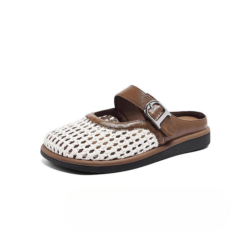 

Baotou полутапочки летние дышащие плетеные туфли на плоской подошве римские сандалии на одну ногу 40 коричневый