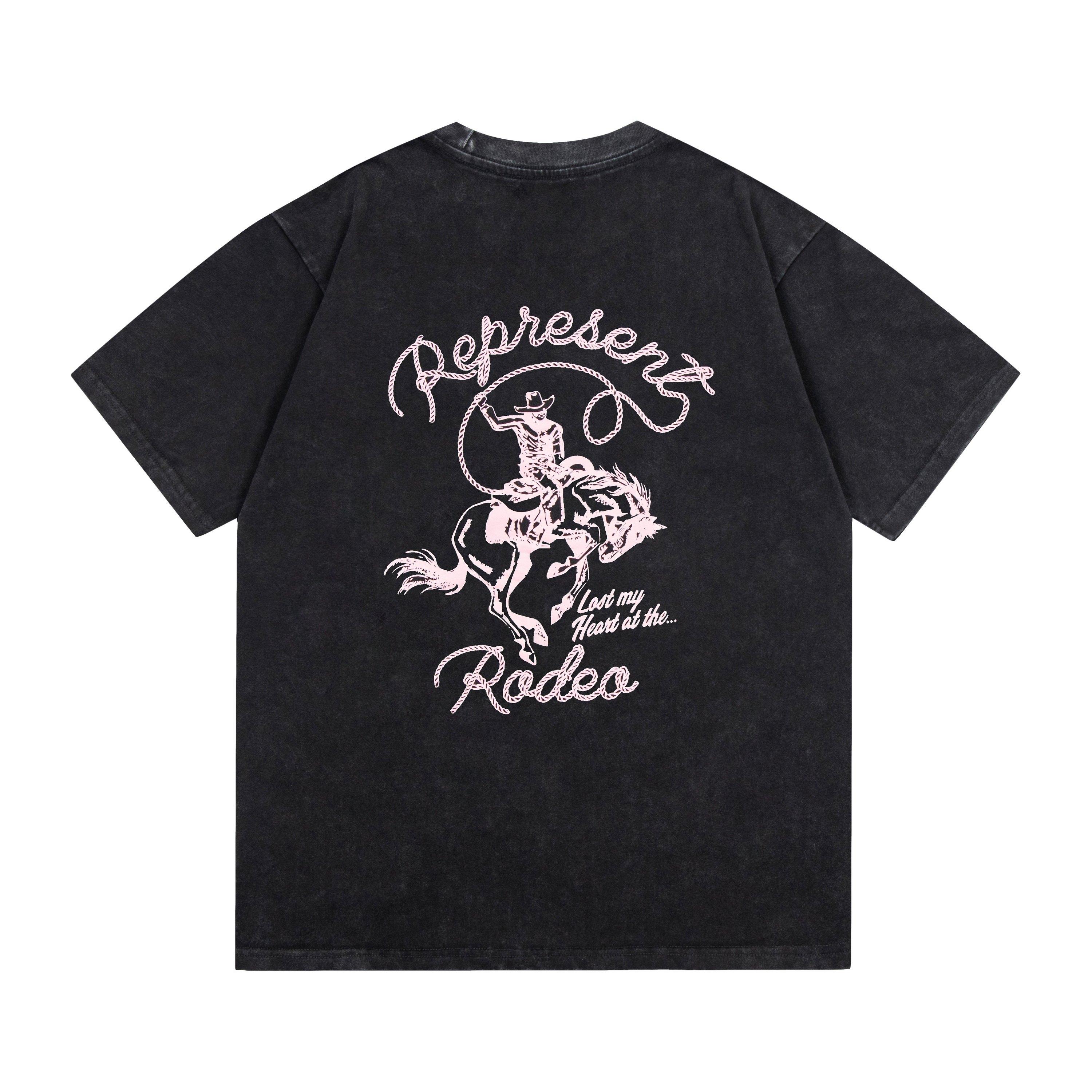 Летняя винтажная стираная футболка унисекс Represent Ковбой Родео Streetwear S