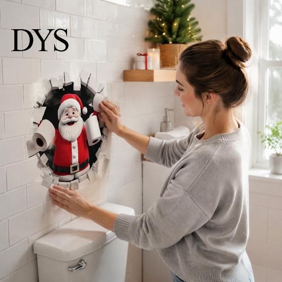 Seasonal Wall Decor for Office Christmas Sticker, 3D Santa Claus Break Through Decal, Easy Peel Decorative Stickers Toilet & Stick Holiday Home Window