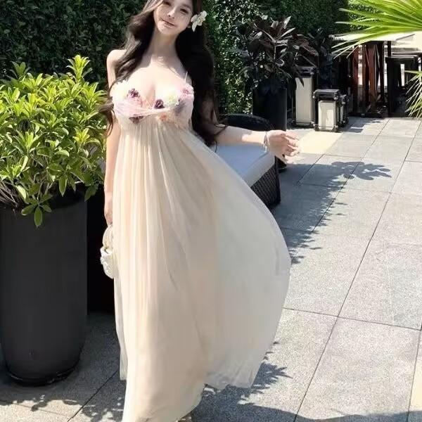 2026 Suspender Dress Women's Summer Beautiful Floral Dress Holiday Wind Seaside Wear Fairy Dress
