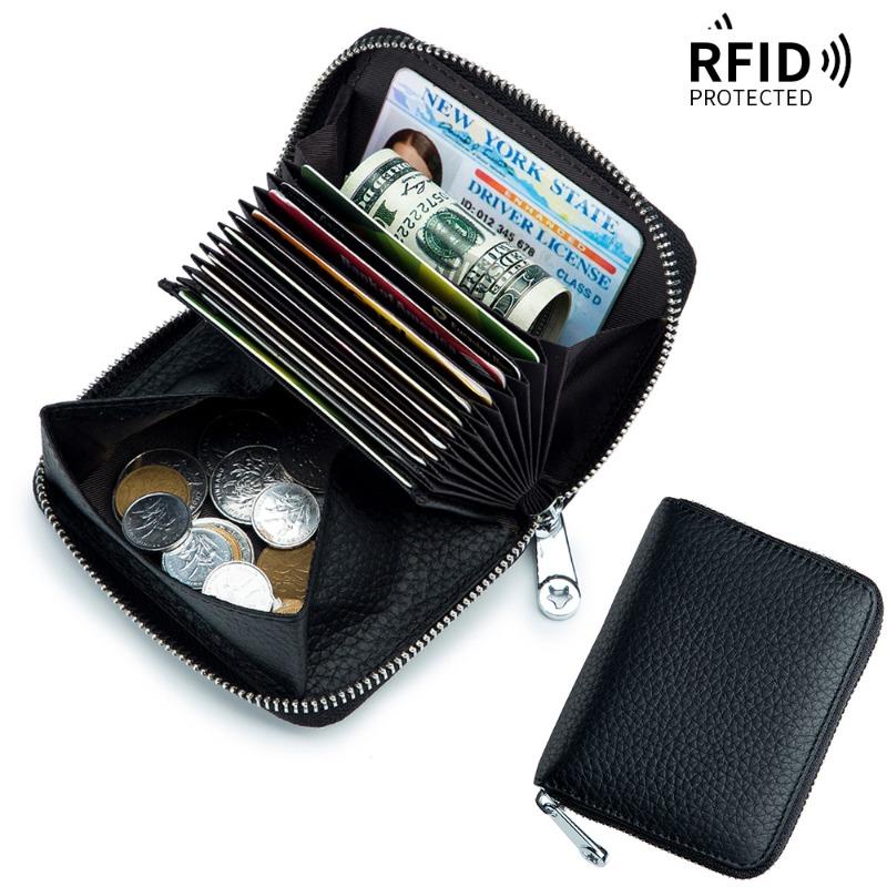 Card bag, leather RFID Japanese change bag, zipper card cover, women's organ card bag, large capacity