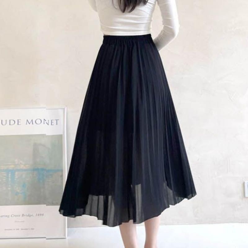 Shop   Womens Guest+date Elastic Waist Chiffon Pleated Long Skirt Won Wsk Wf0b9a