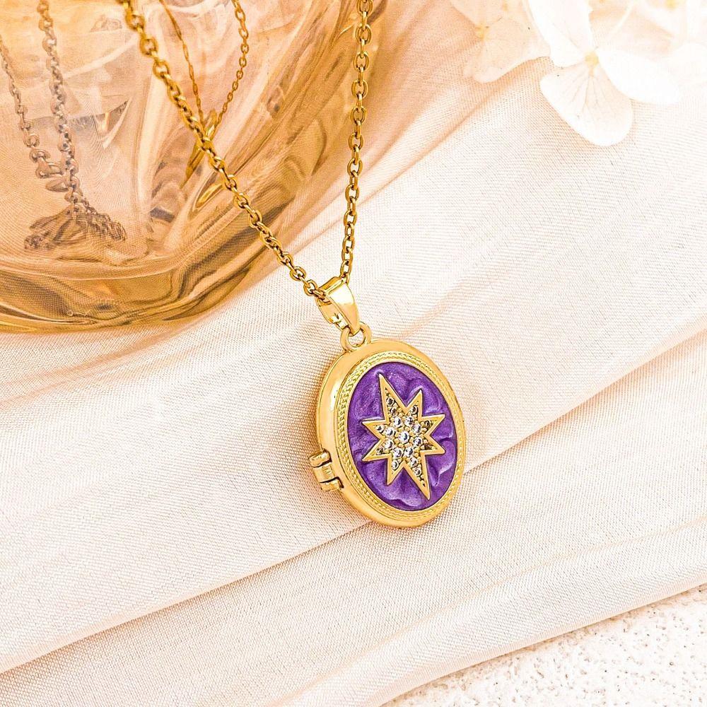 Inlaid Rhinestones Photo Locket Pendant Necklace Openable Gold Clavicle Chain Birthday Gift