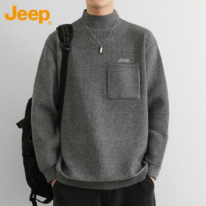 JEEP Men's Half-High Neck Knit Pullover Sweater