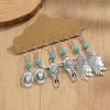 3 Pairs/set of Retro Turquoise Butterfly Feather Heart Inlaid Pendant Western Style Denim Earrings