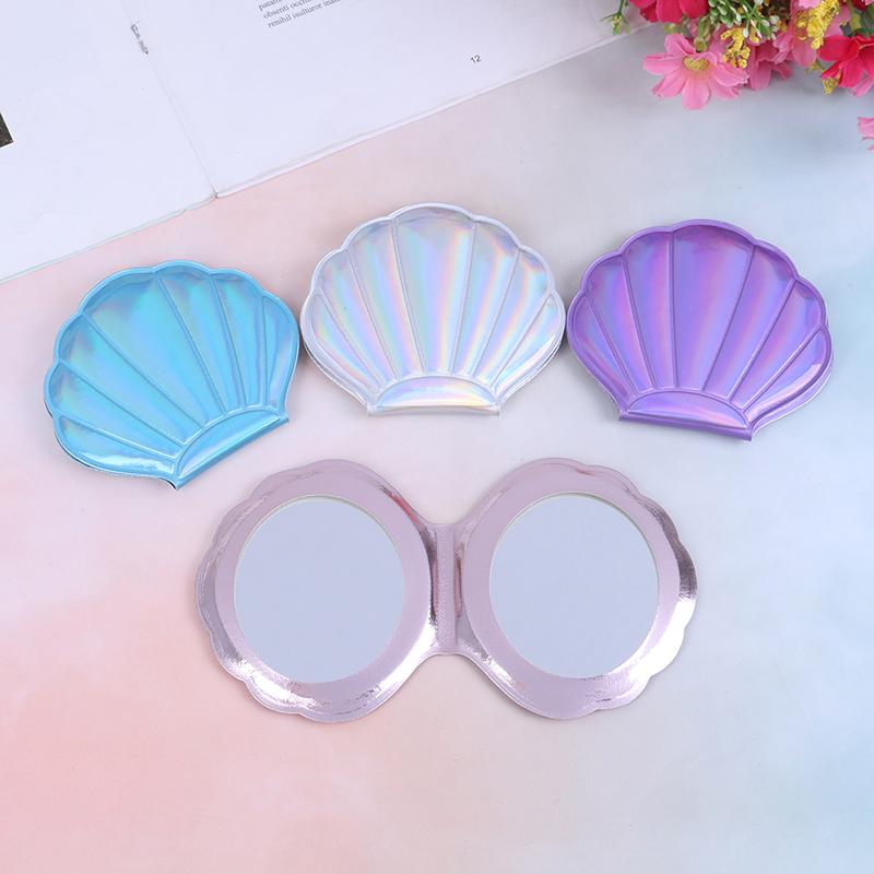 Kompaktní kosmetické zrcátko Pu Leather oboustranná lupa na make-up ve tvaru moře Shell