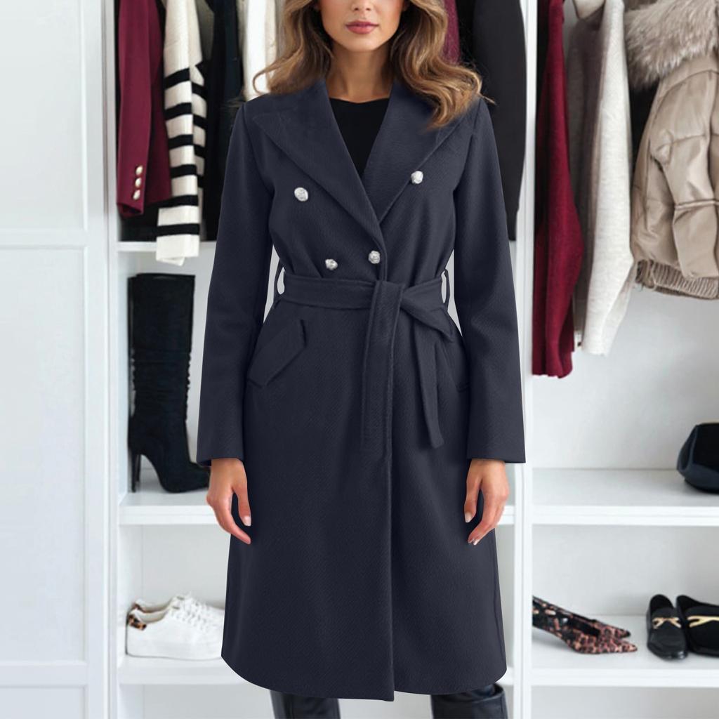 Dame Mote Casual Ullkåpe Ensfarget Lang Kåpe