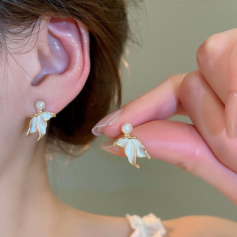 Silver Needle Super Fairy Elegant Bow Flower Stud Earrings French Light Luxury Earrings Literary Style Sweet Versatile Earrings