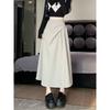 Womens Black Irregular Hem Cotton Blend Midi Skirt For Autumn Winter Fashion