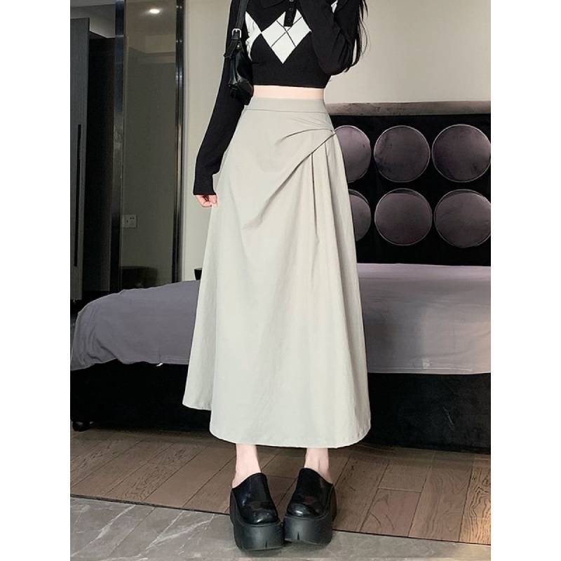 Womens Black Irregular Hem Cotton Blend Midi Skirt For Autumn Winter Fashion