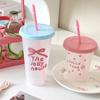 1Pc Ins Portable Reusable Drinking Bottle Kawaii Water Bottle For Coffee Juice Milk Tea Cute Plastic Cold Cups With Straw Lid