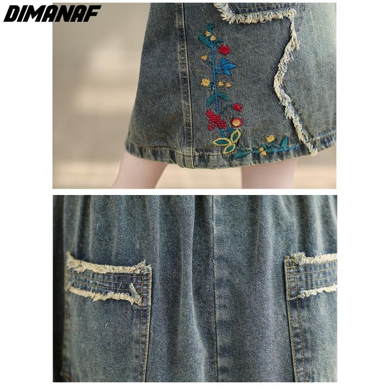 DIMANAF 2025 Women Plus Size Spring Summer Denim Skirts Elastic Waist Casual Loose Vintage Long A-Line Maxi Skirt 2024