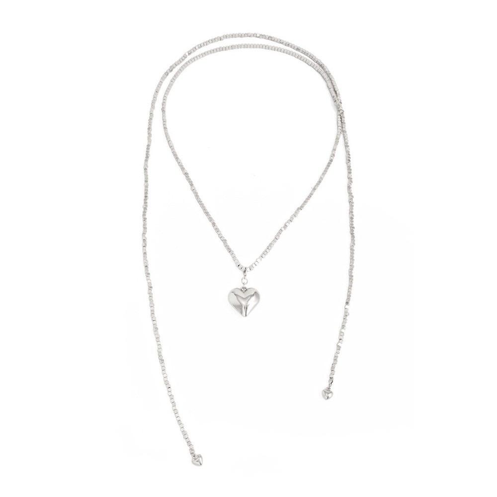 

Y-Chain Beaded Clavicle Chain Vintage Sweater Chain Fashion Love Heart Pendant Necklace Gift Silver Heart