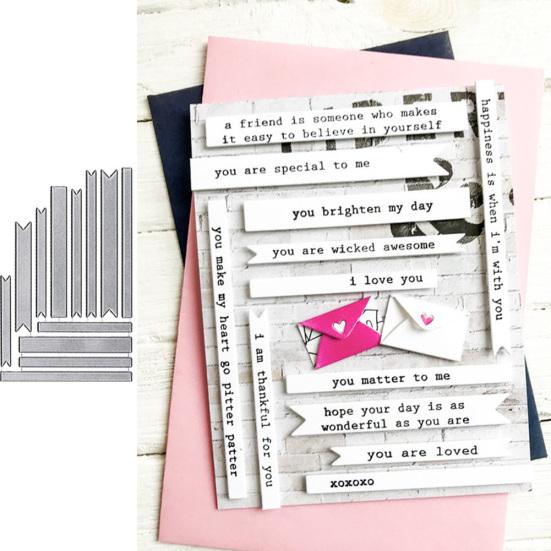 

Полоса Ta1g Этикетка Металлические штампы DIY Скрапбукинг Бумажные карты Трафарет Шаблон серебряный