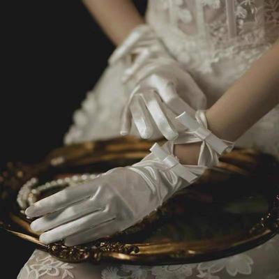 Gants de Mariée Gants de Mariage Blancs Nœud Blanc Satin Satin Gants Robe de Mariage Fins