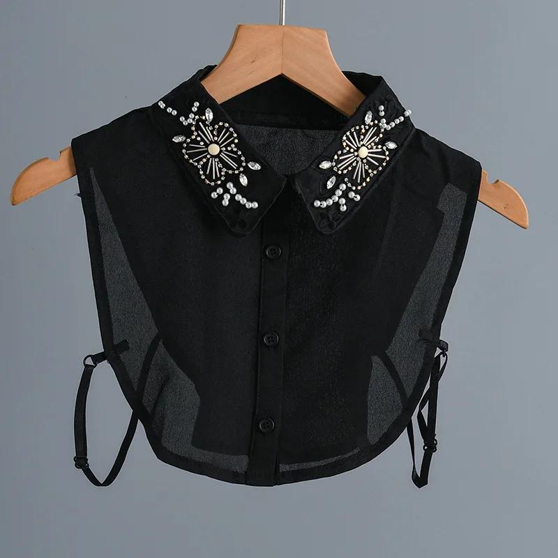 Women's Handmade Beads Fake Collar for Womens Half Shirt Blouse Tops Shirt Detachable Collar False Collar Ladies Fuax Cols