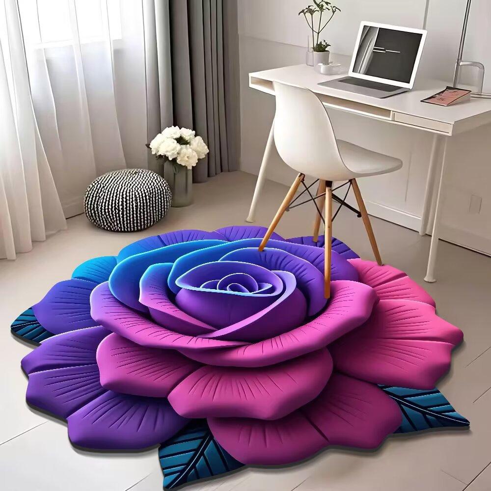 Plush Floral Floor Mat Absorbent Diatomaceous Earth Floor Rug Non-Slip 3D Visual Flower Pattern Rug for Bedroom Entrance Kitchen