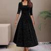 Elegant Embossed Long Sleeve Square Neck Dress - Women's Autumn/Winter Fashion
