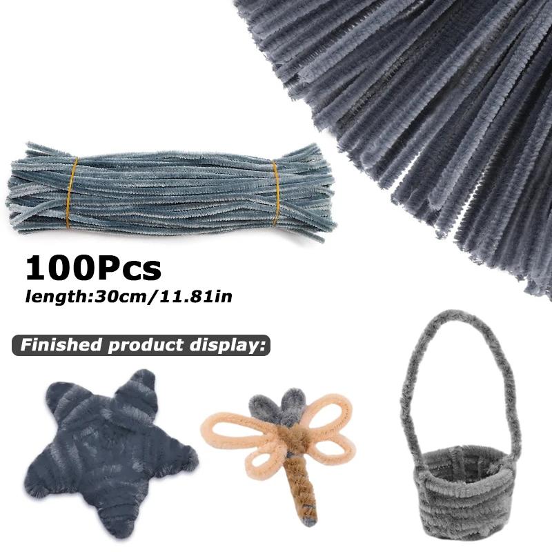 100Pcs 30cm Colors Chenille Stem Twisted Rod Iron Wire DIY Handcraft Wool Root Fluffy Bar Twisting Decor Pipe Cleaner Plush