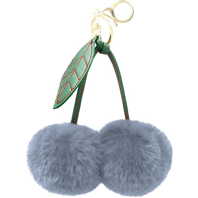 

Fluffy key ring cherry gray big stuffed toy cute Bonbon leather bag charm large Stylish key ring cherry house key [product]