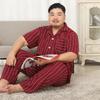 Mei Ji Yun Men's Cotton Lapel Pajama Set - Short Sleeve, Long Pants, Plus Size