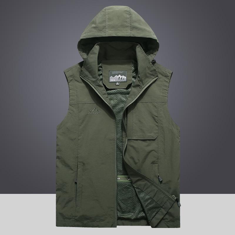 Men s Quick-Dry Multi-Pocket Vest with Detachable Hood - Plus Size, Loose Fit for Fishing & Photography XXXL армия зеленый