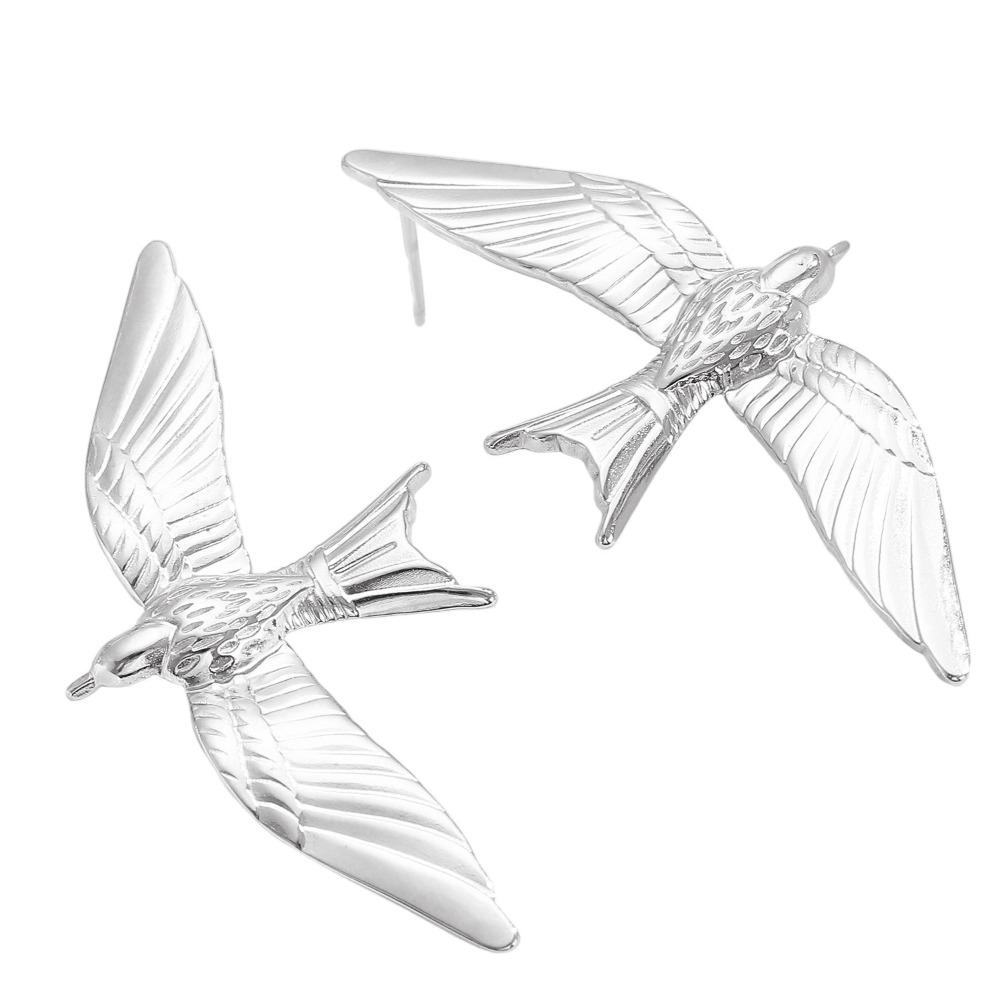 Stainless Steel Flying Bird Wing Earrings Wing Open Bird Wing Drop Earrings  Party Jewelry Silver Earring
