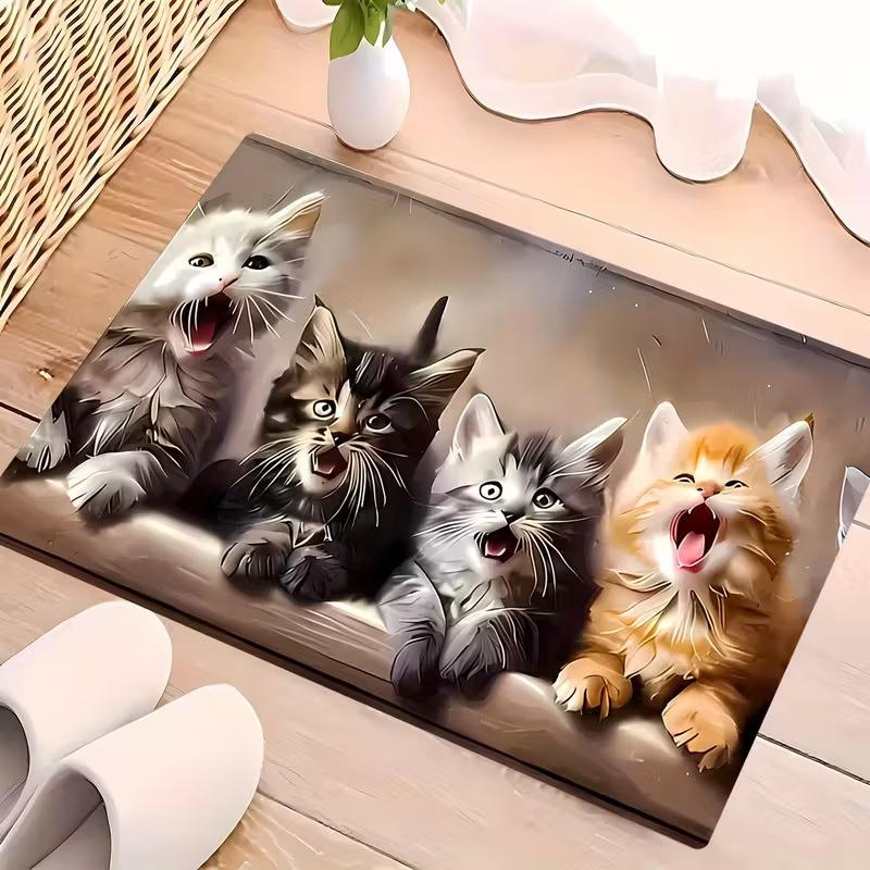 VIKAMA Cute Kitten Animal Print Doormat Pet Theme Non Slip Front Entrance Mat Indoor Family Home Floor Rug