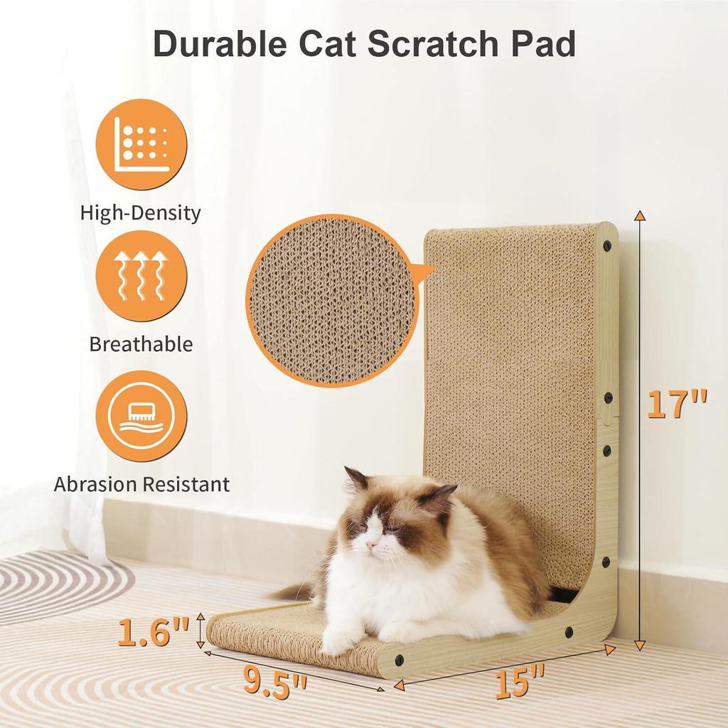 L-Shaped Vertical Wooden Cat Scratching Post - Non-Shedding Indoor Cat Toy & Claw Board