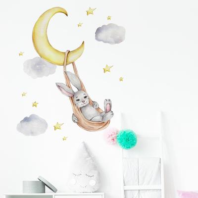 Swing Rabbit Moon Kindergarten Decoration Decal Children's Room Bedroom Wall Decal
