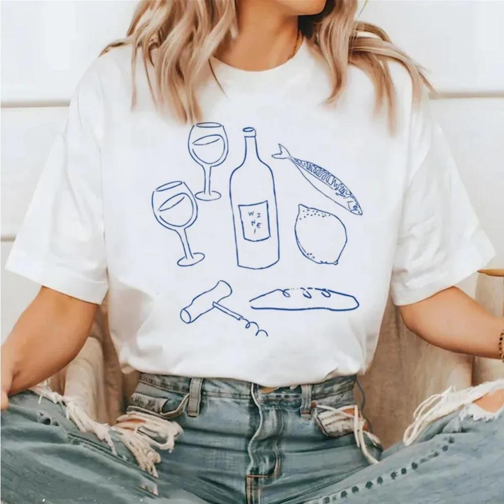 

Retro Wine Cooking Ingredients Printed Fashion Aesthetics Summer Short Sleeved TShirt Beautiful 90s TShirt Top Pattern TShirt S
