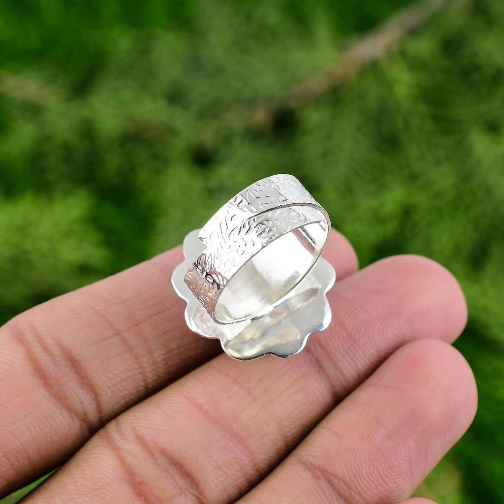 Gift For Her 925 Silver Natural Larimar Gemstone Statement Adjustable Ring
