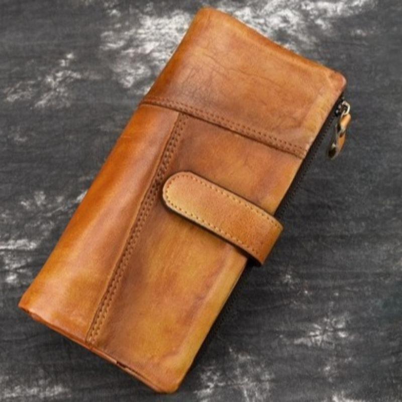 Retro Men's Cowhide Wallet Genuine Leather Men RIFD Long Wallet Large Capacity Multiple Card Slots Casual Portable Coins Purse Durable Card Holder