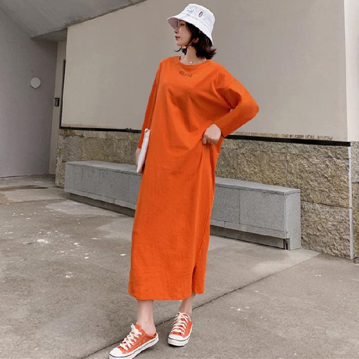 YYFS Women's Fashion Fall Winter Long Sleeve O-Neck Loose Waistline Casual Dresses