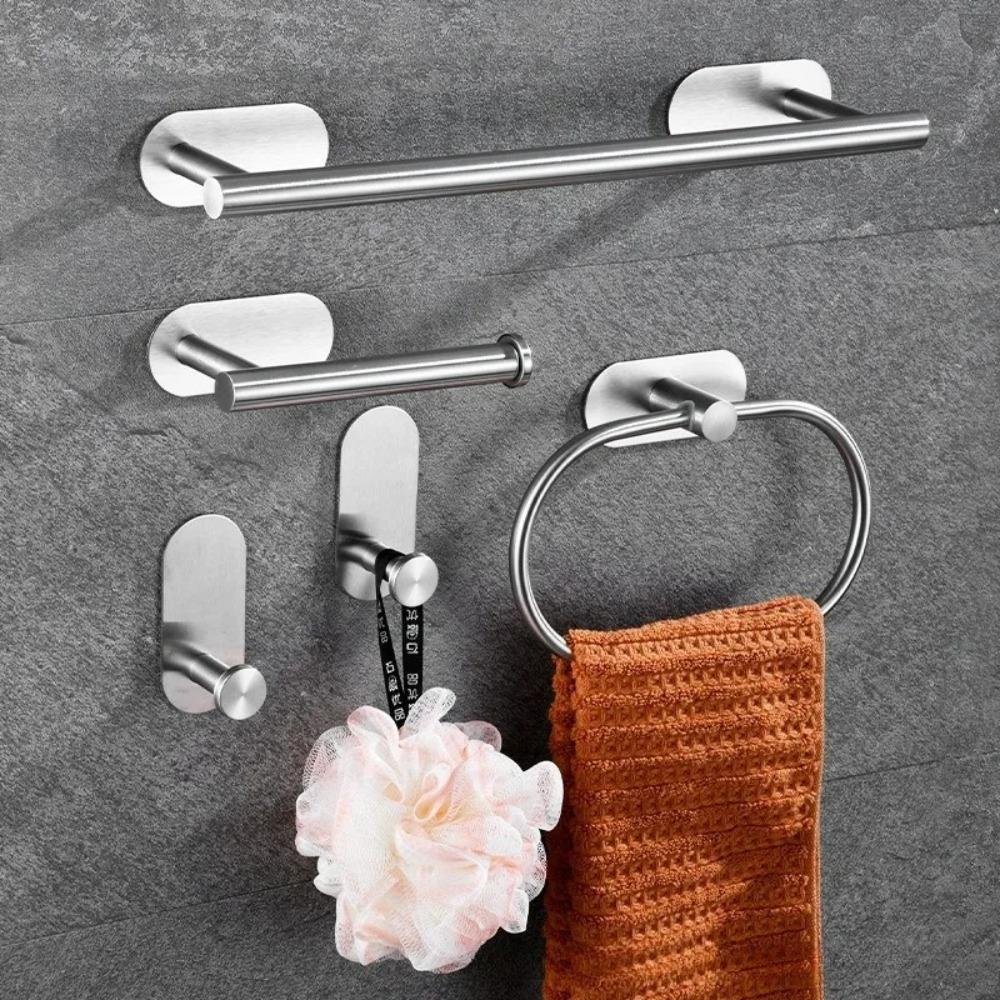 Bathroom Towels Rack Black Washhand Hanger Ring Rail Bar Kitchen Storage Accessories Stainless Steel Towel Holder Self-adhesiv