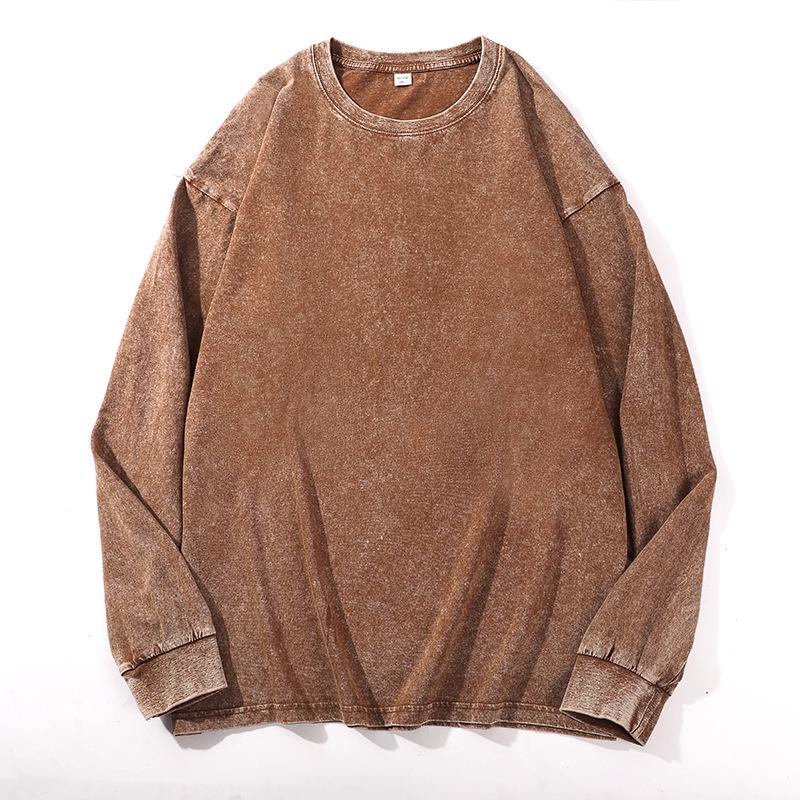 Unisex Retro Colorful Washed Long-Sleeve Pure Cotton Sweater with Ribbed Cuffs