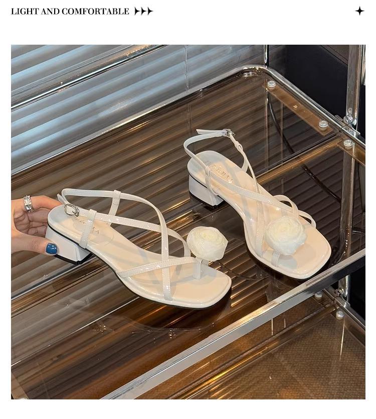 

Fashion Women s High Heels 2025 Summer Outdoor Clip Toe Chunky Heels Fashion Camellia Buckle Strap Comfortable Height Increase Sandals 35 абрикосовый