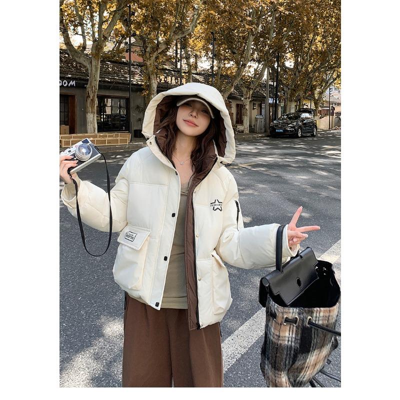 

Solid color hooded winter thickened new hooded jacket Qingshao Technology warm and cold-proof down cotton clothes M білий