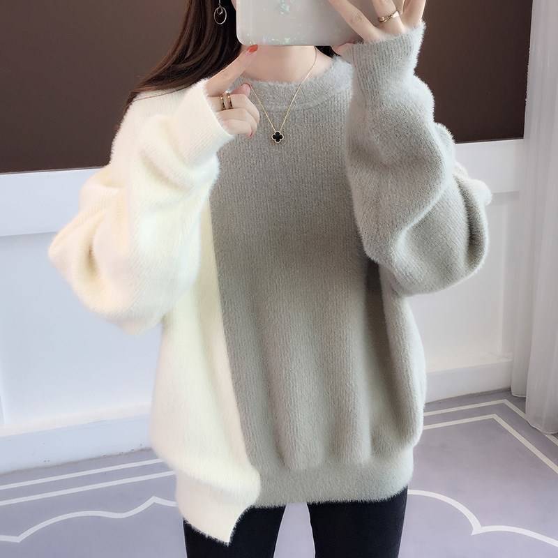 New women's clothing loose outer wear trendy lazy style spring and autumn bottoming shirt autumn clothing mink fleece pullover sweater women