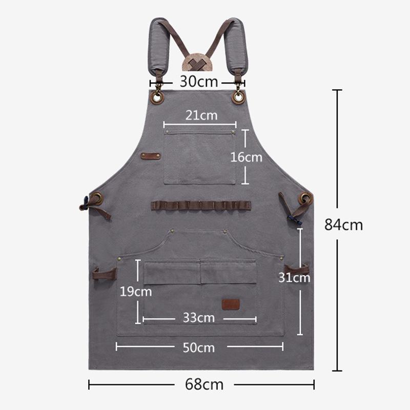 Verschleißfeste Canvas-Küchenschürze mit mehreren Taschen und individuellem Logo