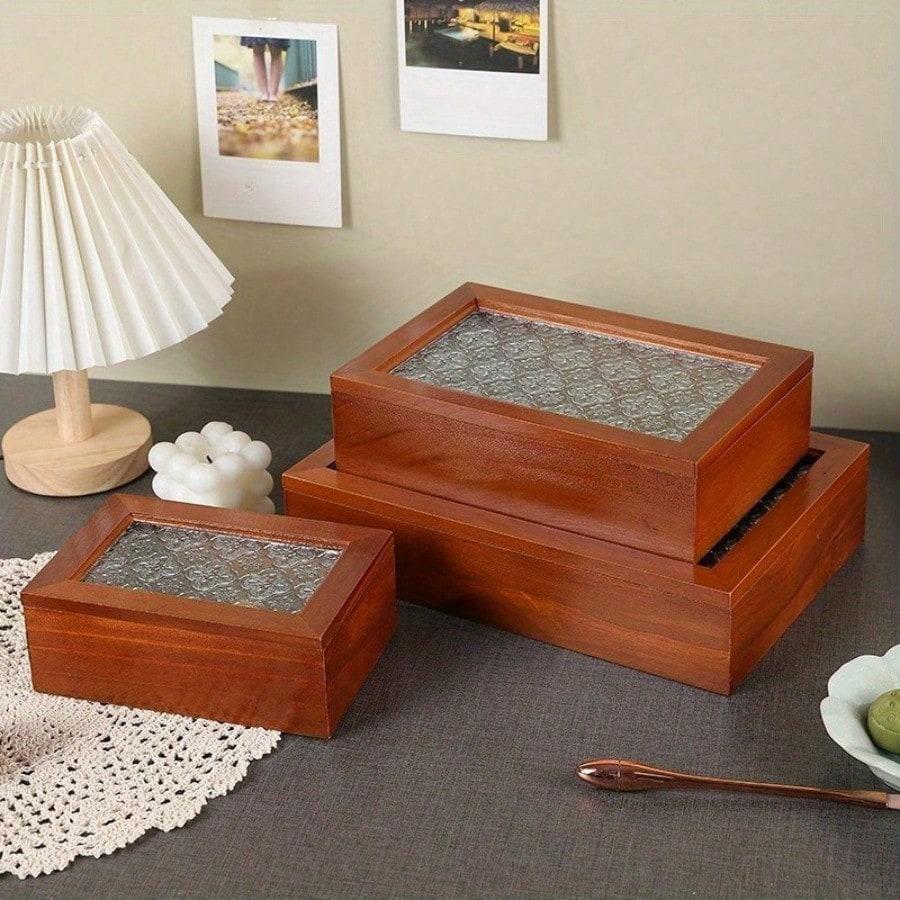 Crabapple Glass-covered Wood Box for Home Dried Fruit Dust-proof Storage