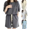 2 ks/sada O-neck s krátkým rukávem Ležérní outfit Elastický pas Kapsy se stahovací šňůrkou Dámské Jednobarevné tričko Široké nohavice Set Streetwear
